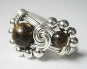 Sterling Silver Wire Wrapped Ring Bronzite Binary -- All Sizes Available