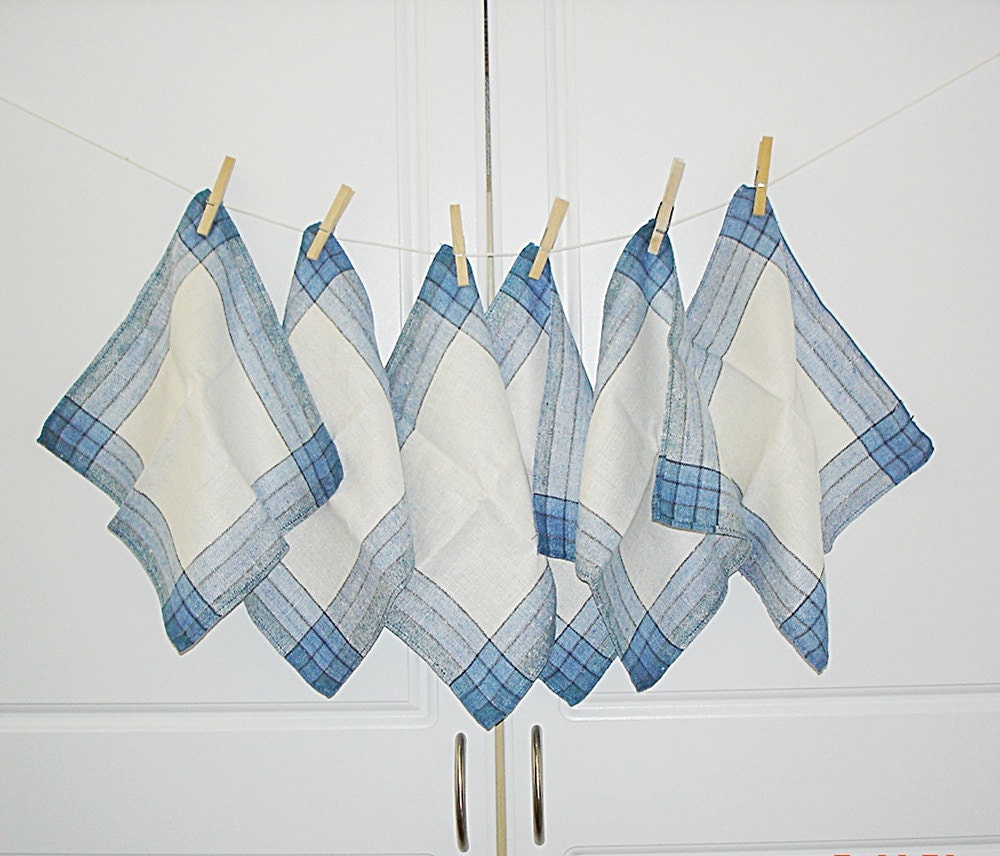 Vintage Napkins Blue and White Napkins Vintage Linen Napkins