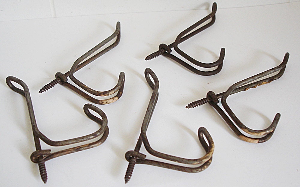 Vintage Metal Coat Hooks Wire Hooks Vintage Hooks Group of 5