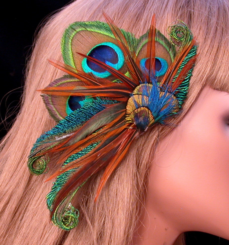 Bronze Beauty Peacock Feather Hair Piece- Custom Made