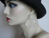 Large Seed Bead Hoop Earrings - Silver