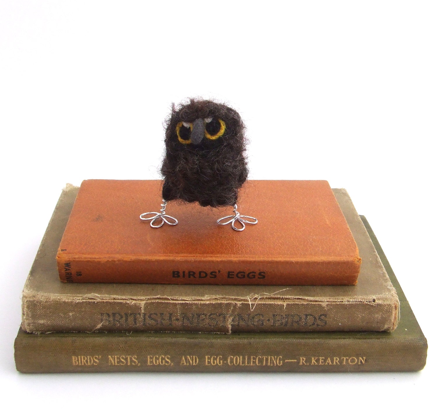 Owl Baby Needlefelted Bird Cute and Fluffy Natural Black Wensleydale 1 supplied
