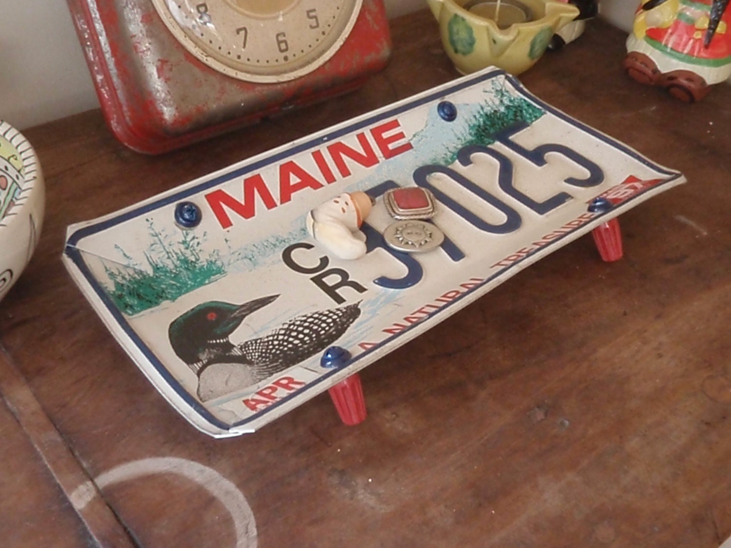 Maine License Plate Tray - Loon - Repurposed and Upcycled Home Decor