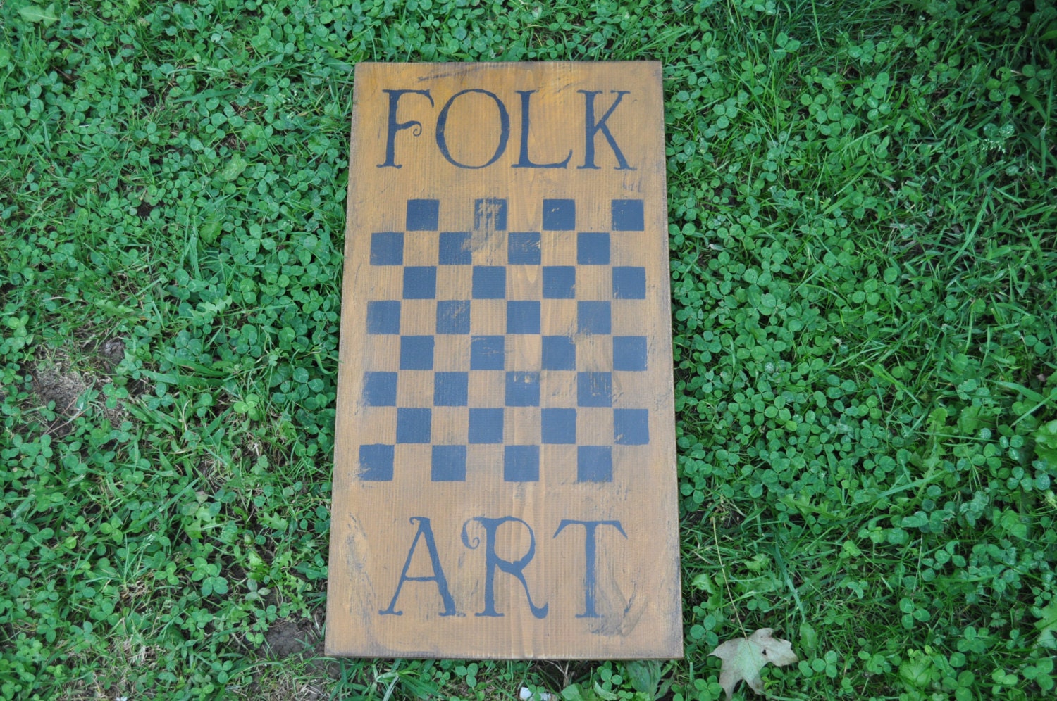 Ex Lg Mustard Wood Sign Folk Art Game Board Country Primitive Rustic