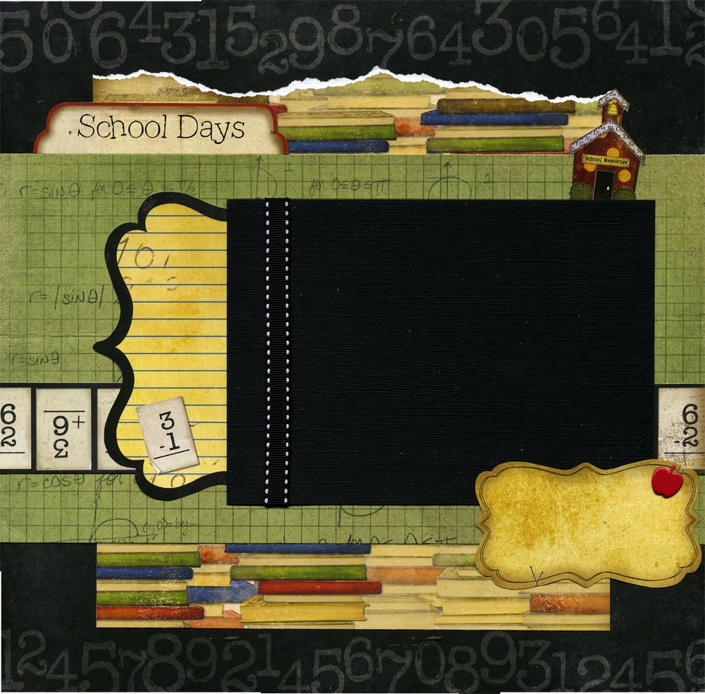 School Days 12x12 Premade Scrapbook Page by SusansScrapbookShack