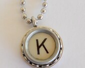 Typewriter Key Necklace, Letter K, Vintage, Initial Jewelry,  All Letters Available, Typography Jewelry,