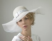 1920's The Great Gatsby Inspired Bridal Hat Delicate Crinoline Natural Straw Soft Wavy Brim Hand Blocked Wedding Classic Hat Women Accessory
