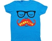 TODDLER / Brooklyn Mustache - Kids Neon Blue T-shirt Boy Girl Youth Children Tee Shirt Cute Beard Hipster Geek Funny New York NY NYC Tshirt