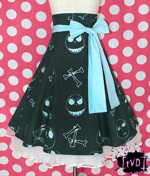 Nightmare Before Christmas Skull & Bones High Waist Skirt SIZE 12 OOAK