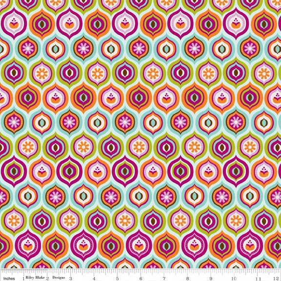 Little Matryoshka fabric by Carly Griffith for Riley Blake Designs- Matryoshka Sprout in Aqua- Fat Quarter