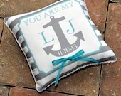 Ring Bearer Pillow - Anchor Pillow - You Are My Anchor Pillow - Pink and Navy - Nautical Theme Wedding - Ocean Beach Theme - Stripe Pillow