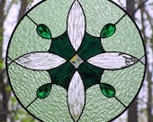 Stained Glass Geometric Jeweled Suncatcher Panel Hunter Green and Clear