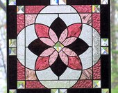 Stained Glass Purple Beveled Star Burst Hanging Window Panel