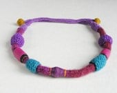 Textile necklace  -  fiber art necklace  -  fiber choker -  burgundy purple teal