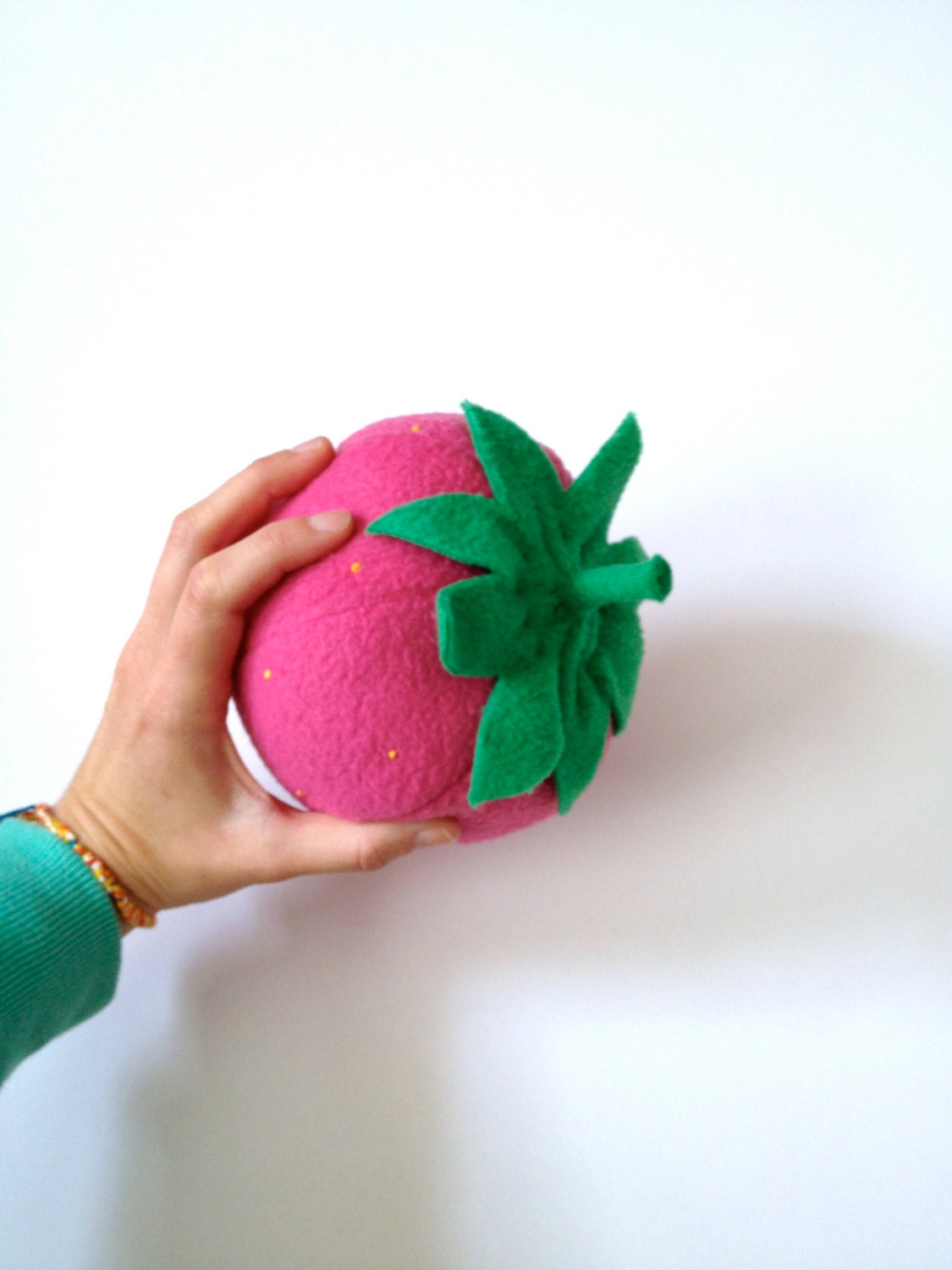 Pink Strawberry Ball - Giant Fruit Toy - Fleece Squishy Tactile Toy with Embroidery