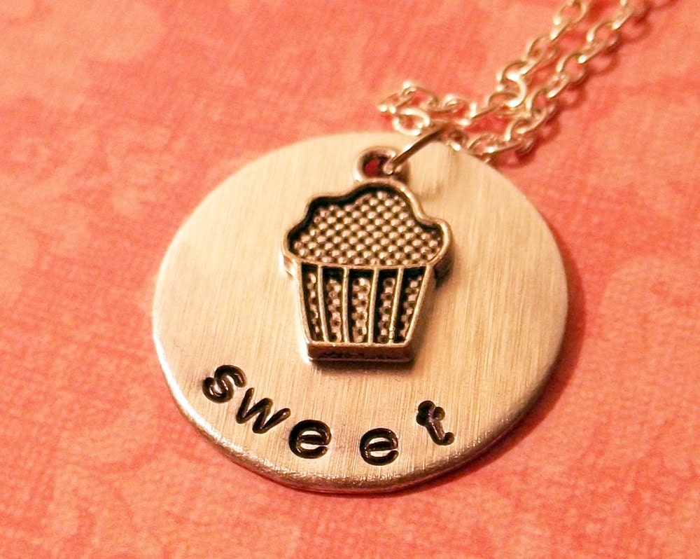 Handstamped Sweet Cupcake Necklace