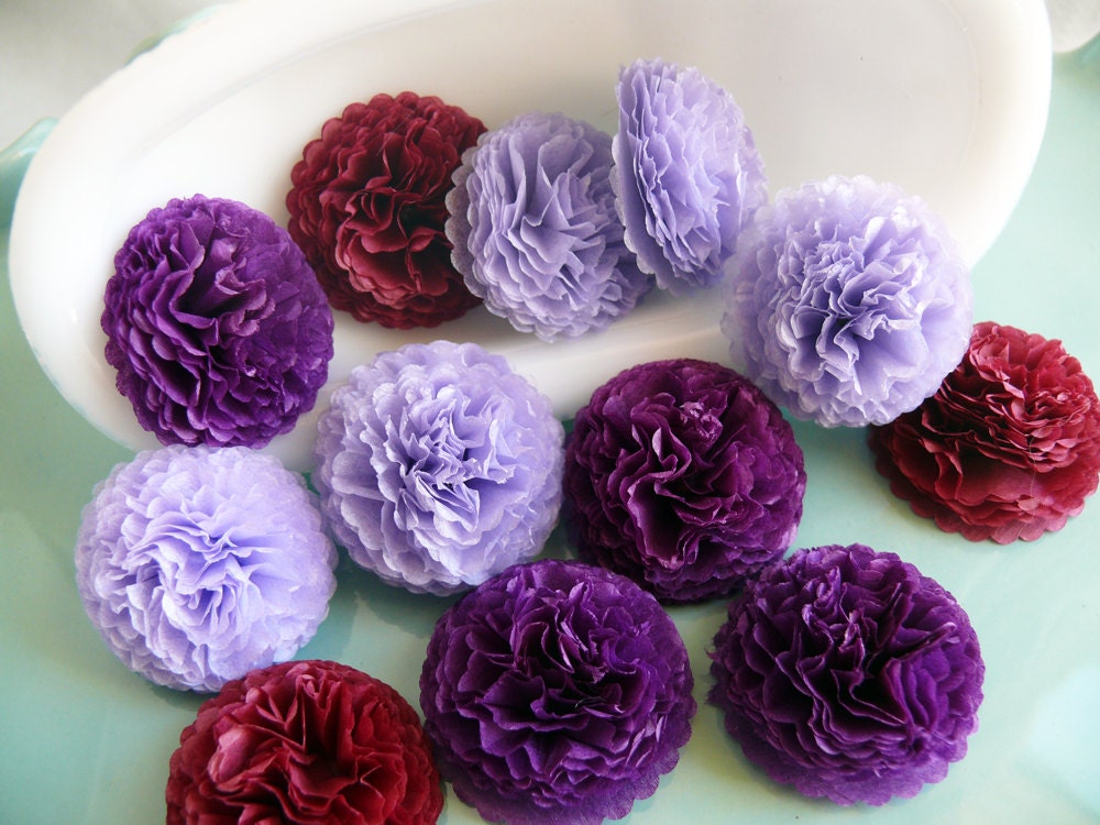 Button Mums Tissue Paper Flowers Wedding, Bridal Shower, Baby Shower Decor Purples