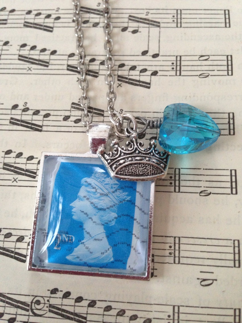 British postage stamp pendant necklace