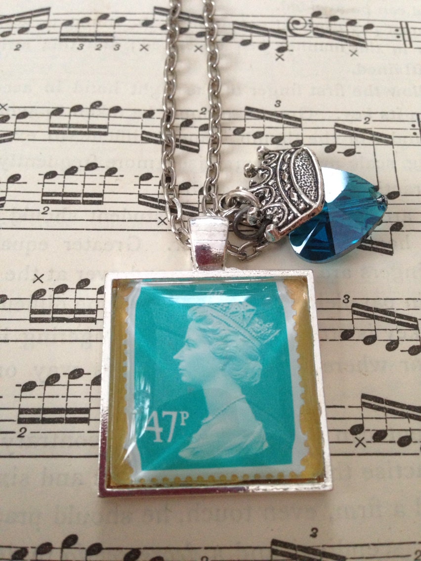 British postage stamp pendant necklace
