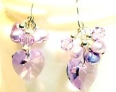 Lavender Violet Swarovski Crystal Dangle Earrings Sterling Silver - Heart Jewelry