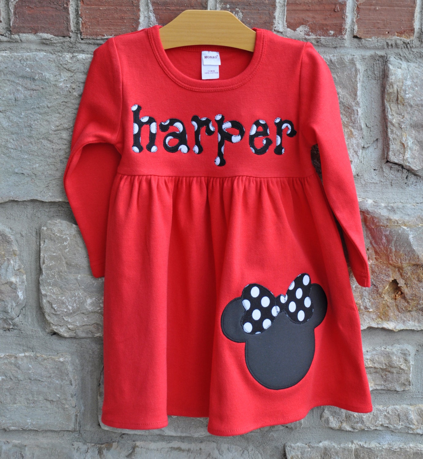 Make it a Mouse Monogram Personalized Dress - 12m-8 years - You choose color and sleeve length - Julianne Originals