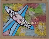 Original Star Of Hope Painting Drawing on Handmade thick kraft Paper Upcycled Recycled