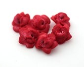 Begonia Beads, Polymer Clay Beads, Deep Red Flowers 833