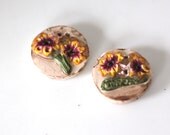 Polymer Clay Beads, Yellow and Red Flower Beads Pair 979