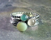 Stacking rings pattern wire gemstone sterling stackable silver rose quartz chrysoprase mother of pearl - Spun Sugar