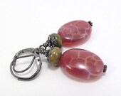 SALE Gunmetal Earrings - Crab Fire Agate and Rhyolite