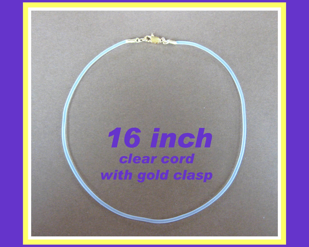 16" Rubber Cord Necklace with Gold Plated Lobster Clasp - Semi Clear Rubber, Latex Free - 185
