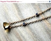 Summer Sale 10% Off Modern Citrine Pendant Necklace with Tanzinite Gemstones and 14k Gold Filled Chain
