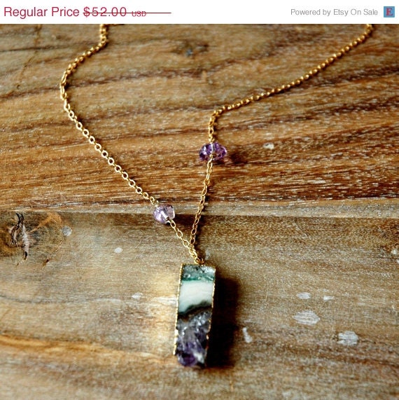 Summer Sale 10% Off Asymmetrical Raw Amethyst  Gemstone Pendant Necklace with 14k Gold Filled Chain
