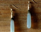 Summer Sale 10% Off Sterling Silver Wire Wrapped Earrings with Tie Dye/Ombre Black and Periwinkle Chalcedony Gemstones Pendants
