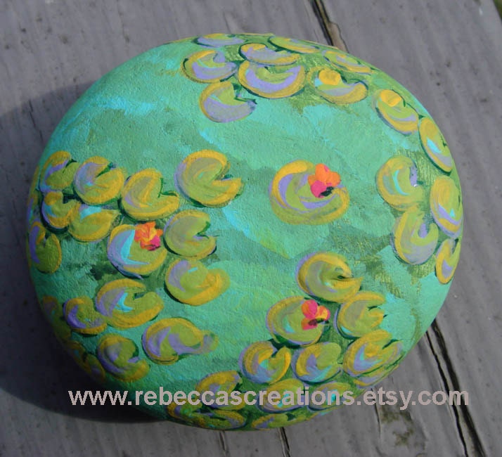 3D Mini-Monets - a hand painted stone - can make a nice office gift as a paperweight - number 4 - a larger monet stone