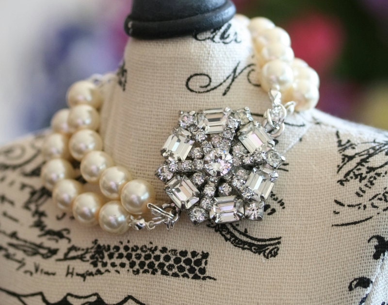 Rhinestone Bracelet, Bead Bracelet, Wedding Bracelet, Bridal Accessories, Bridal Bracelet, Vintage Bracelet