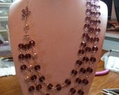 Three Strand Purple and Creamy Pearl Beaded Necklace