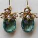 Turquoise Earrings , Vintage Glass Earring, Vintage Jewelry, Pearl and Turquoise Earring