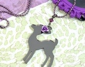 BEAUTIFUL BAMBI - Bronze Mirrored Acrylic Deer Charm Necklace With Lavender Rose