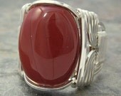 Red Jasper Cabochon Sterling Silver Wire Wrapped Ring ANY size