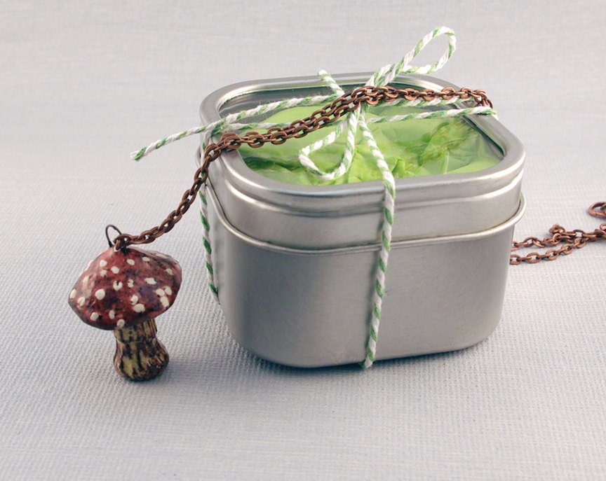 Woodland Mushroom Necklace, Ceramic Toadstool Pendant Necklace