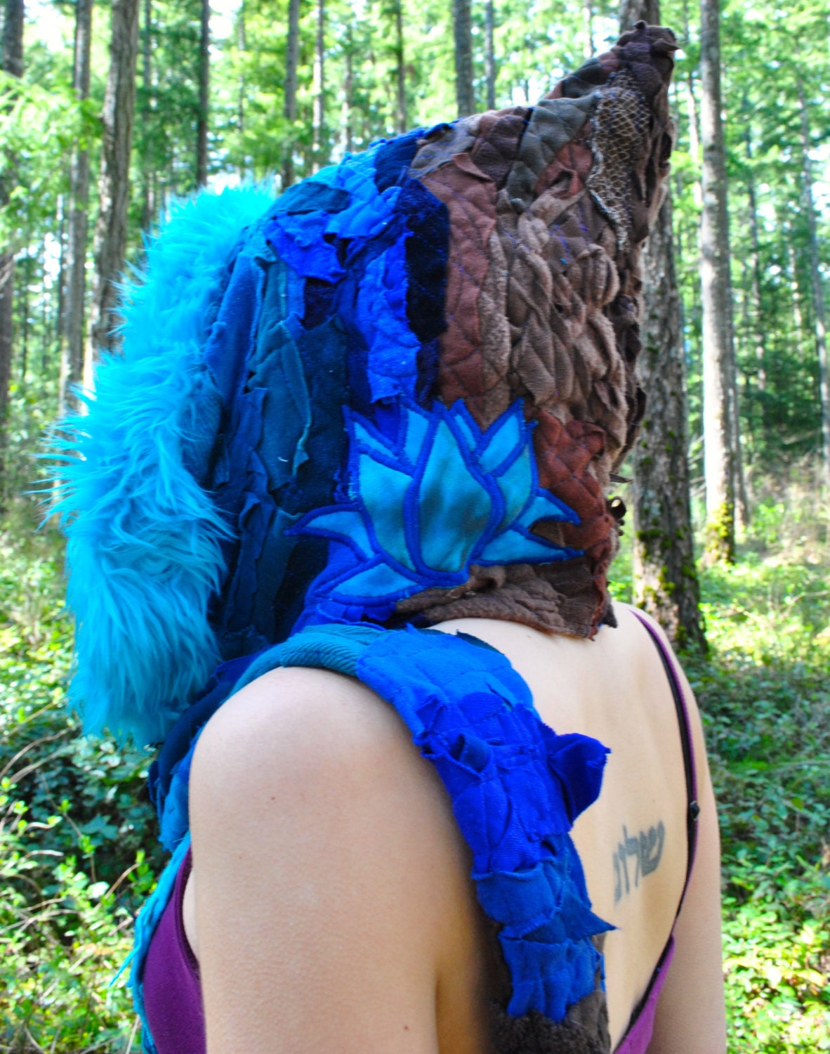 SPRING SALE Lotus Flower Scoodie, Interstellar Weave Pixie Hood, Festival Clothing