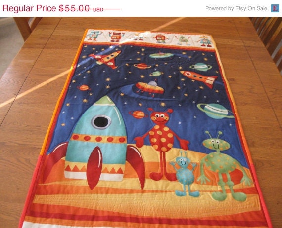 Baby Quilt Sale Rockets and Spaceships Wall Hanging for a boy