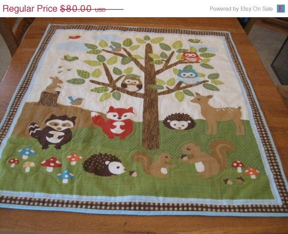 Baby Quilt Sale Animals in the Forest Crib Quilt for a Baby Boy or Toddler Boy