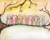 Owl Print Bird Tree Colorful Children Wall Art---Owls