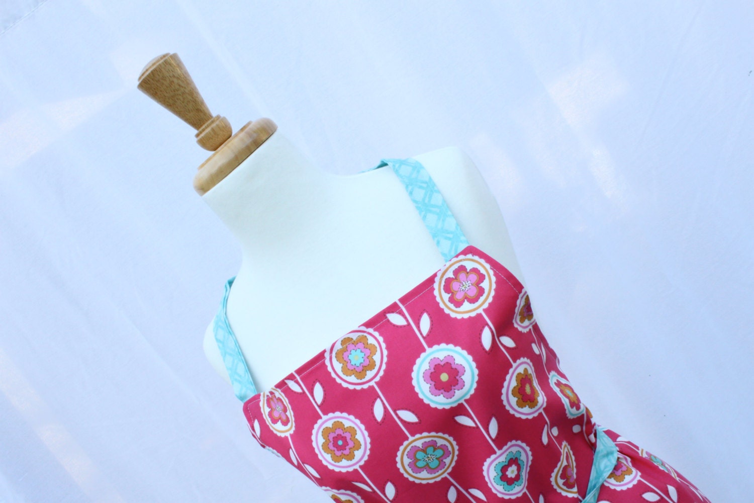Flower Fun Bright Pink and Aqua Full Apron