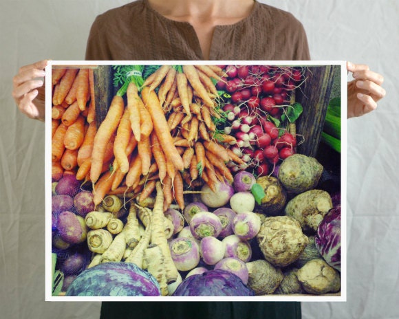 Large wall art 16x20 - poster print photograph, food photography, Kitchen art, farmers market, colorful garden vegetables "Rainbow Market"