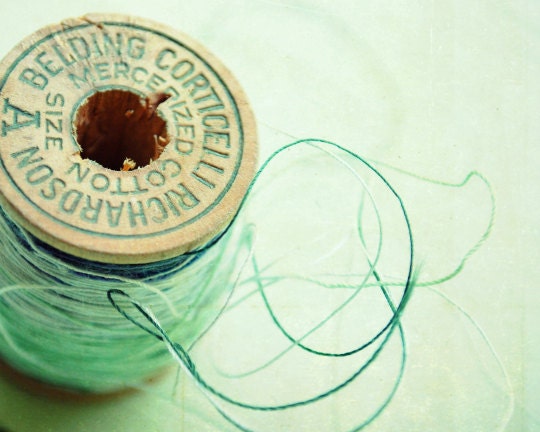 Still Life Photography  - aqua blue mint green minimal wall art sewing thread crafting art room decor whimsical photograph - Corticelli