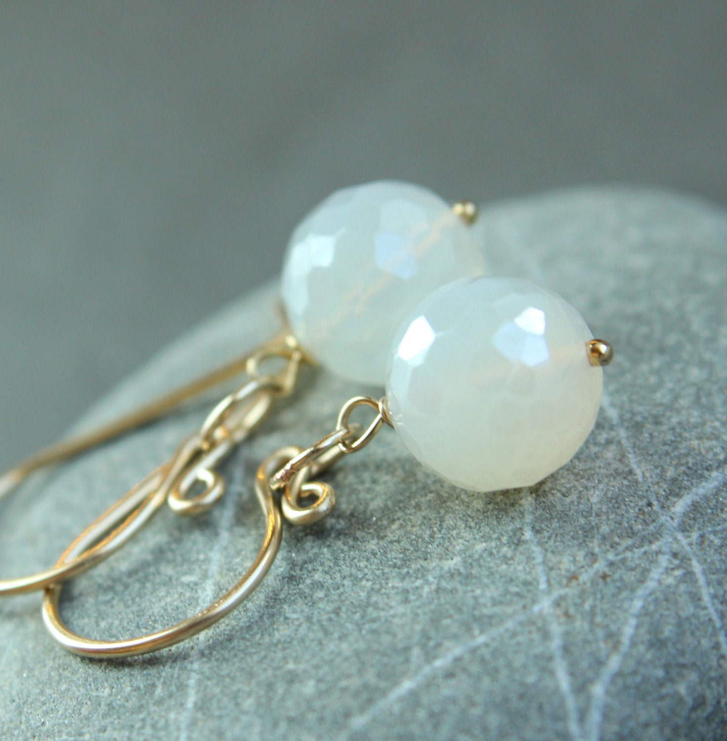 White Calcedony   Earrings - Gold Filled -    Delicate  -  Pearl  - Handmade Jewelry  -  Gemstone Earrings -  Chalcedony  Jewelry