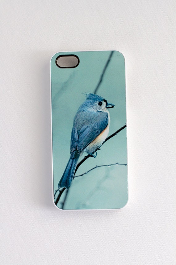 iPhone 5 case IN STOCK tufted titmouse bird woodland creature teal blue, iPhone accessory